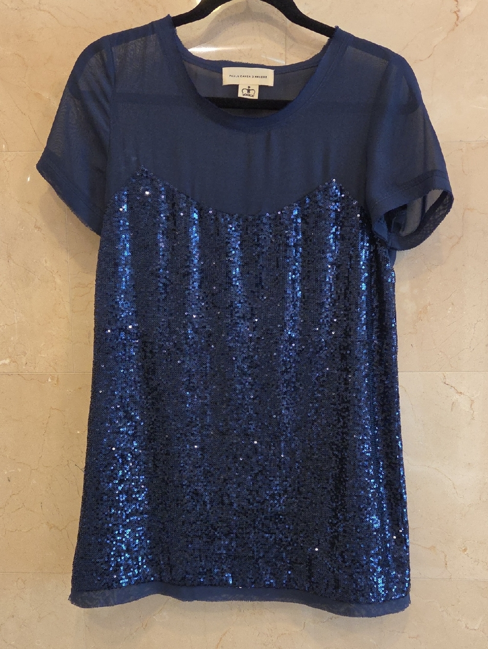 WOMEN'S NWOT PAULA CAHEN D'ANVERS NAVY BLUE SEQUIN COCKTAIL MINI DRESS $350 SZ 2